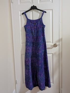 Coco International Batik Boho ropical Maxi Dress Purple Floral  Rayon Handmade S